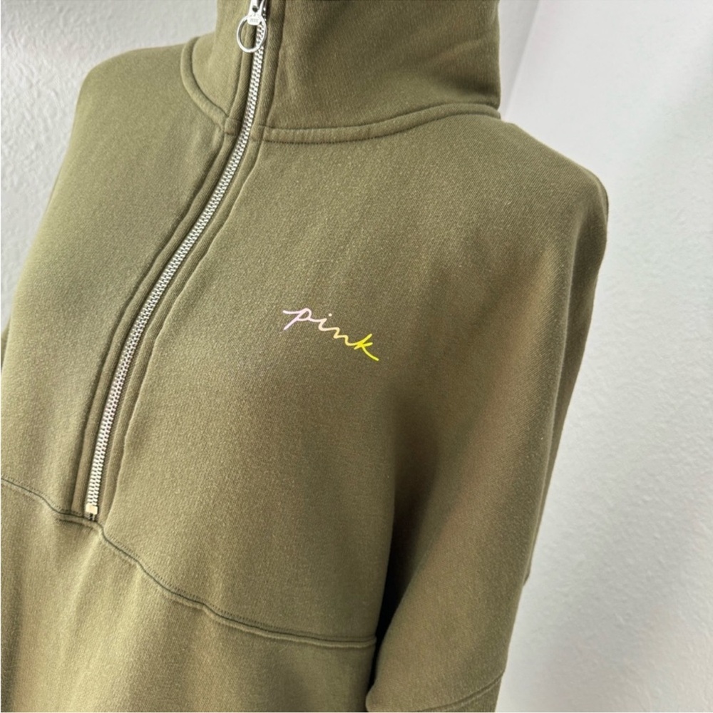 Pink Olive Green Half-Zip Pullover - image 2